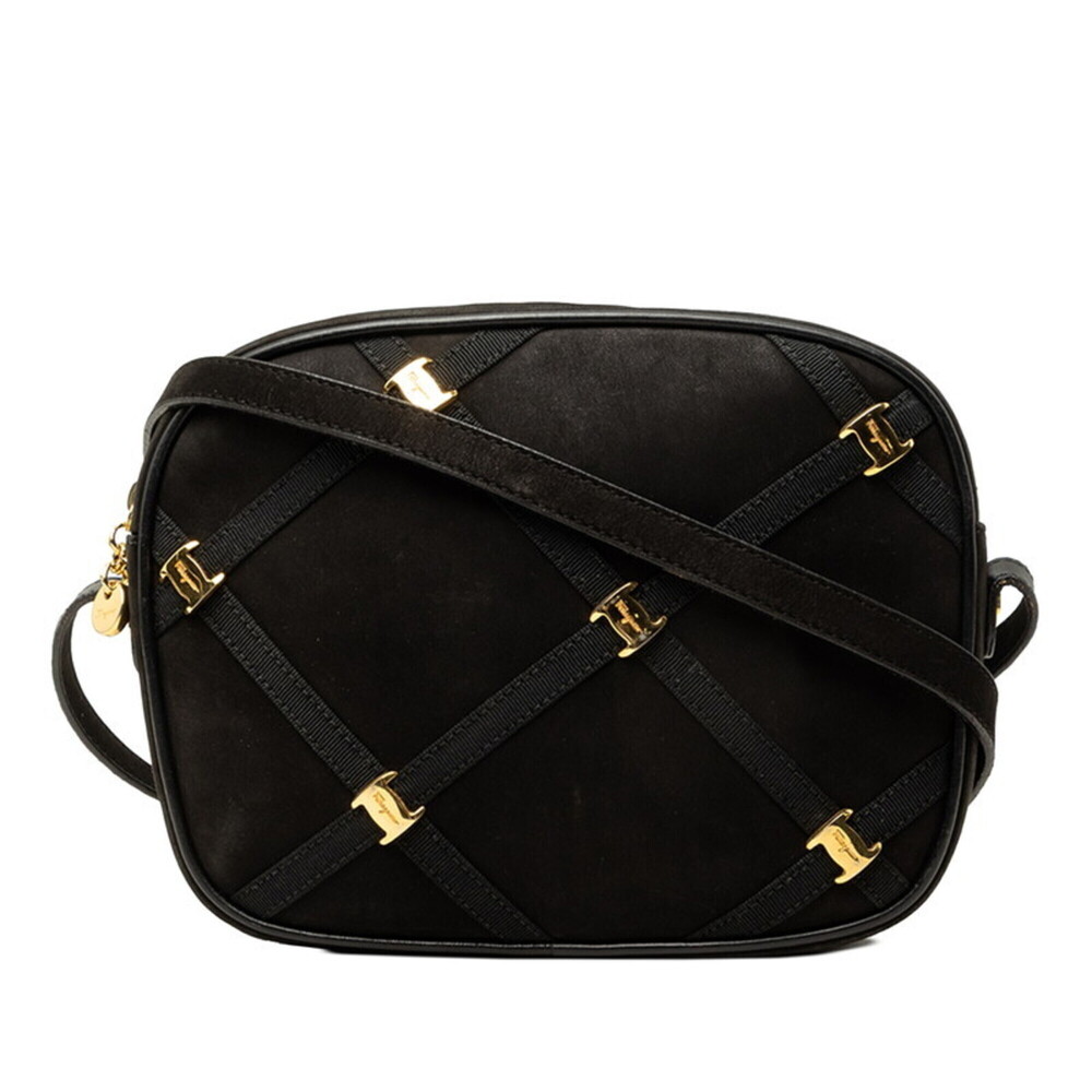 Salvatore Ferragamo Vara Shoulder Bag, Black Suede Leather, Women's.